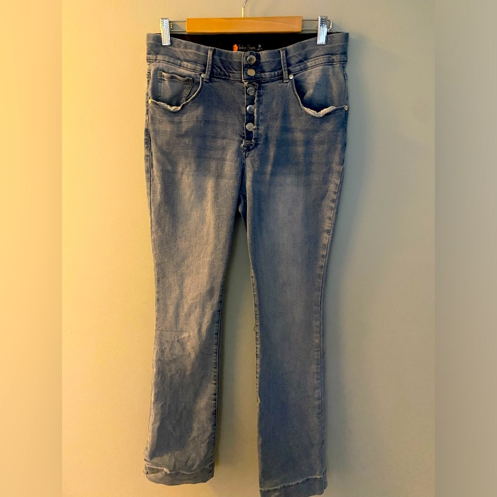 Indigo Poppy Button Fly Flares